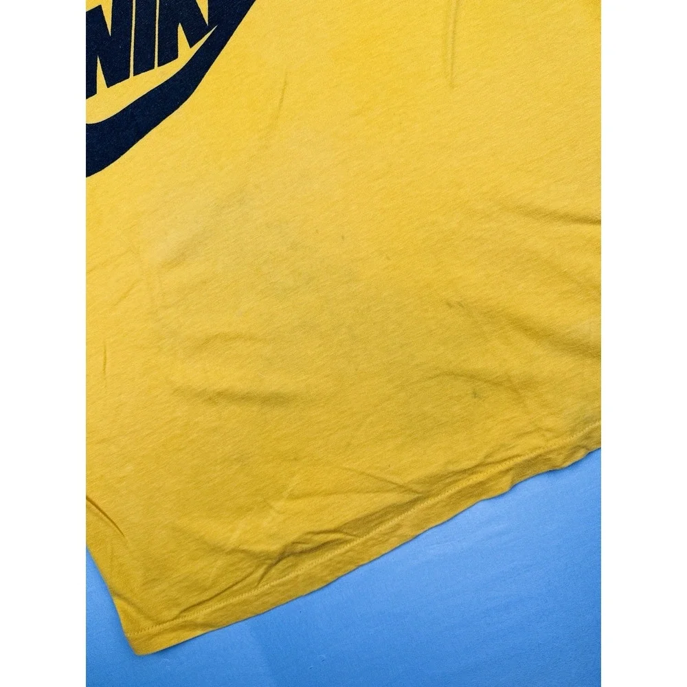 Vintage 80s Nike Logo T-Shirt Yellow Single Stitch Made in USA Size S